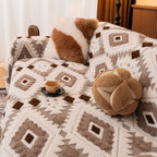 Bohemian Tufted Sofa Cover, Soft Sherpa Fleece Throw Blanket with 3D Aztec Geometric