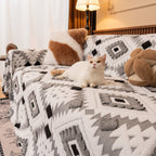 Bohemian Tufted Sofa Cover, Soft Sherpa Fleece Throw Blanket with 3D Aztec Geometric