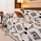 Bohemian Tufted Sofa Cover, Soft Sherpa Fleece Throw Blanket with 3D Aztec Geometric