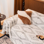 Bohemian Tufted Sofa Cover, Soft Sherpa Fleece Throw Blanket with 3D Aztec Geometric
