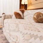 Bohemian Tufted Sofa Cover, Soft Sherpa Fleece Throw Blanket with 3D Aztec Geometric