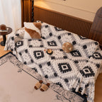 Bohemian Tufted Sofa Cover, Soft Sherpa Fleece Throw Blanket with 3D Aztec Geometric