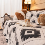 Bohemian Tufted Sofa Cover, Soft Sherpa Fleece Throw Blanket with 3D Aztec Geometric