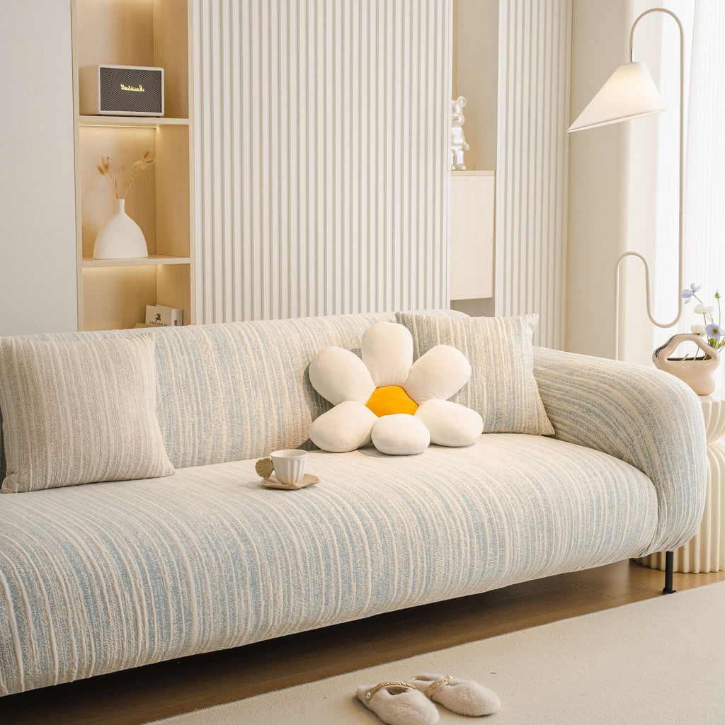 Ribbed Washable Sofa Cover, High Stretch Striped Couch Slipcover with Tie Straps