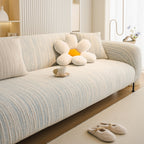 Ribbed Washable Sofa Cover, High Stretch Striped Couch Slipcover with Tie Straps