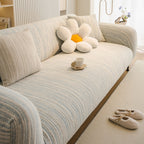 Ribbed Washable Sofa Cover, High Stretch Striped Couch Slipcover with Tie Straps