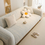 Ribbed Washable Sofa Cover, High Stretch Striped Couch Slipcover with Tie Straps
