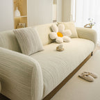 Ribbed Washable Sofa Cover, High Stretch Striped Couch Slipcover with Tie Straps