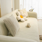 Ribbed Washable Sofa Cover, High Stretch Striped Couch Slipcover with Tie Straps