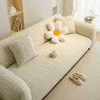 Ribbed Washable Sofa Cover, High Stretch Striped Couch Slipcover with Tie Straps
