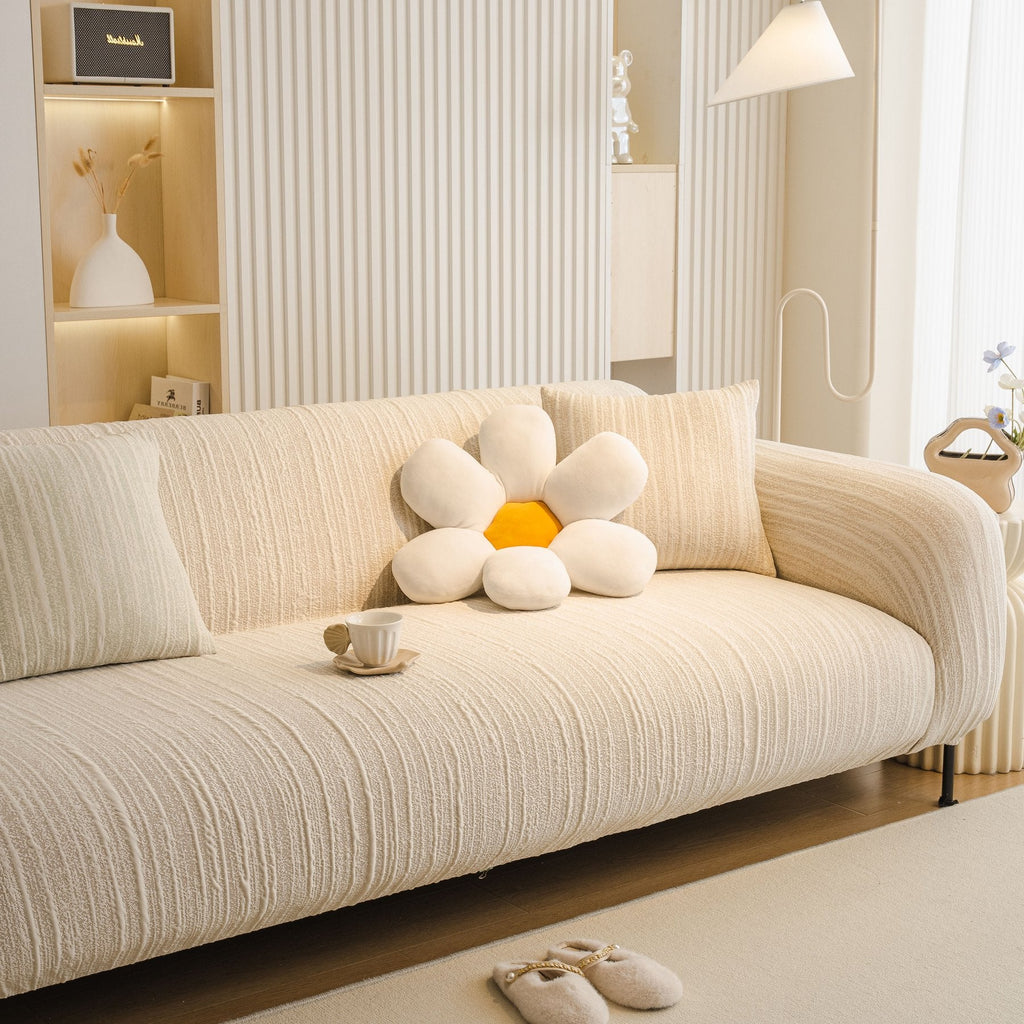 Ribbed Washable Sofa Cover, High Stretch Striped Couch Slipcover with Tie Straps