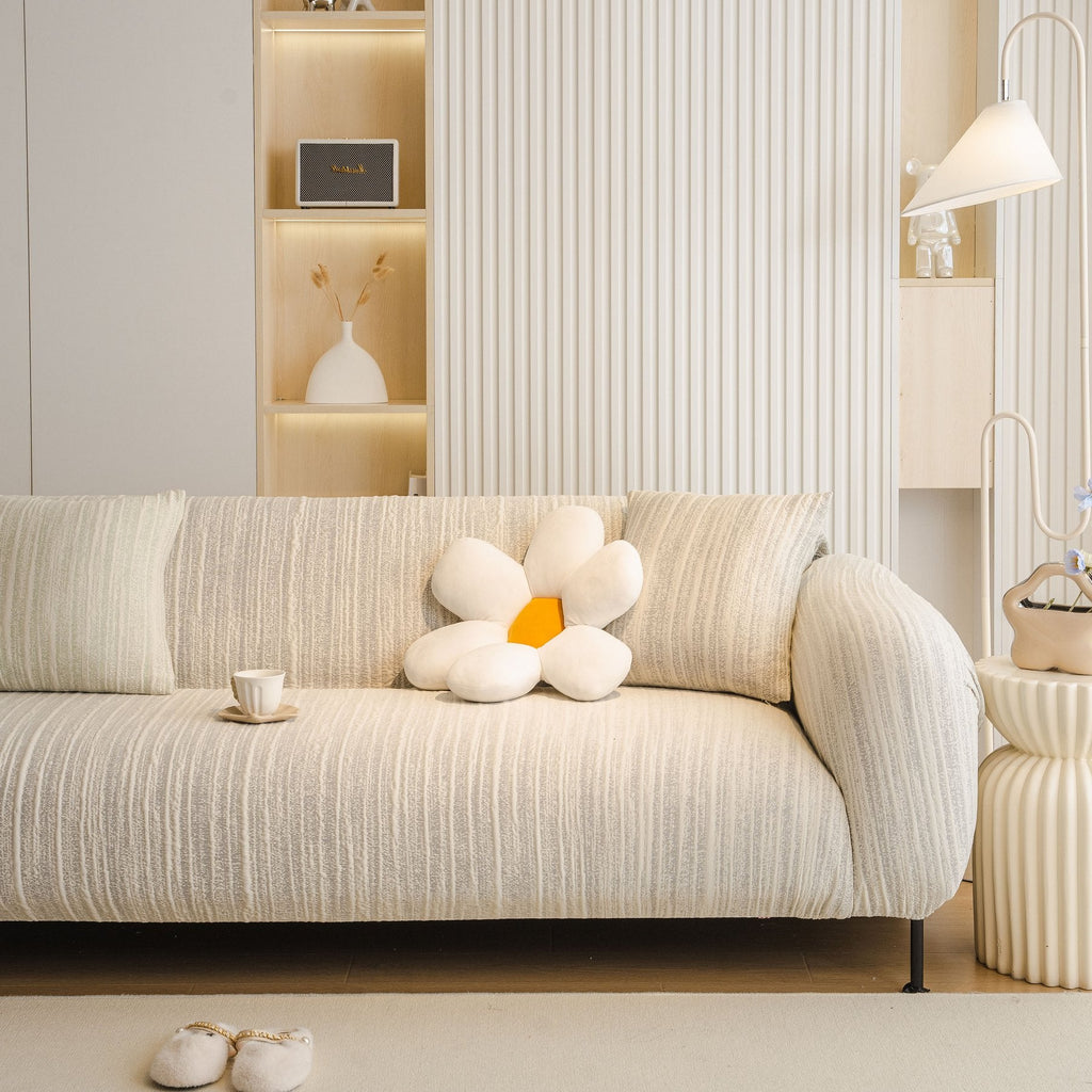 Ribbed Washable Sofa Cover, High Stretch Striped Couch Slipcover with Tie Straps