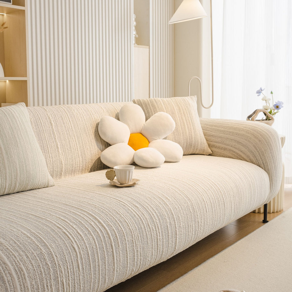 Ribbed Washable Sofa Cover, High Stretch Striped Couch Slipcover with Tie Straps