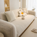 Ribbed Washable Sofa Cover, High Stretch Striped Couch Slipcover with Tie Straps