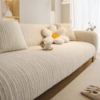 Ribbed Washable Sofa Cover, High Stretch Striped Couch Slipcover with Tie Straps