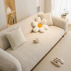 Ribbed Washable Sofa Cover, High Stretch Striped Couch Slipcover with Tie Straps