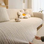 Ribbed Washable Sofa Cover, High Stretch Striped Couch Slipcover with Tie Straps
