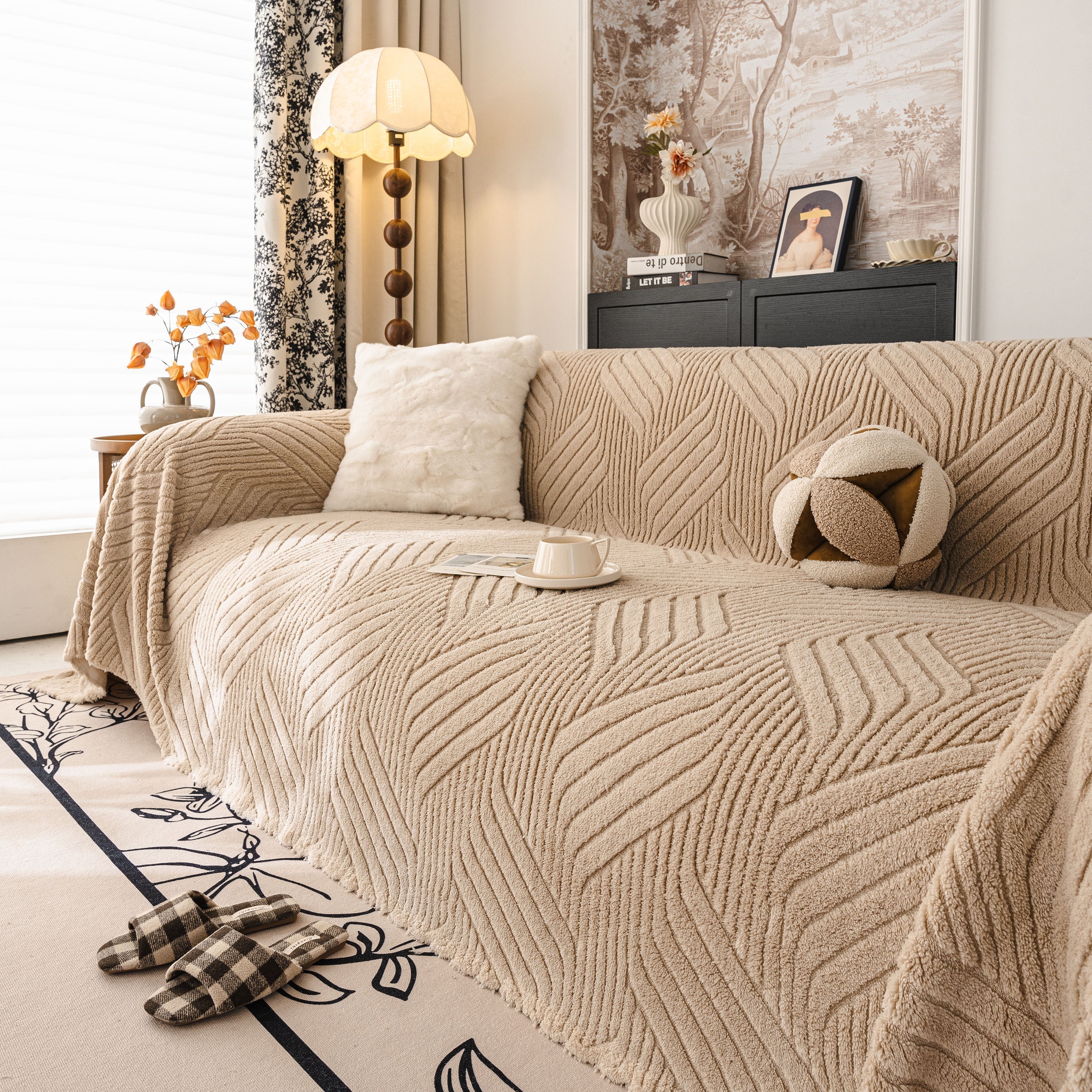 Plush Fleece Washable Sofa Throw Blanket, Soft & Cozy Furniture Protector for Couch