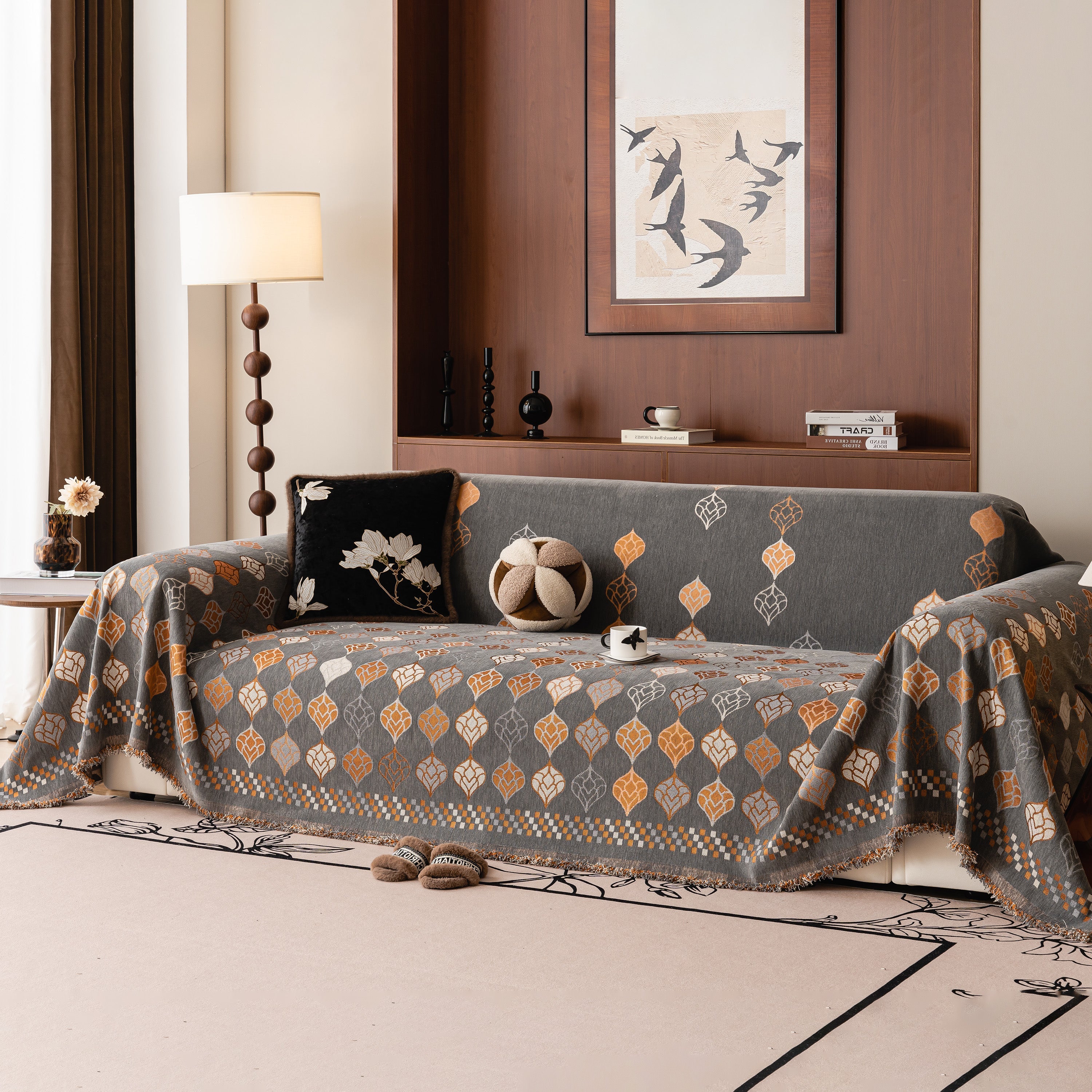 Boho Geometric Sofa Slipcovers Chenille Scratch Resistant Couch Protective Covers