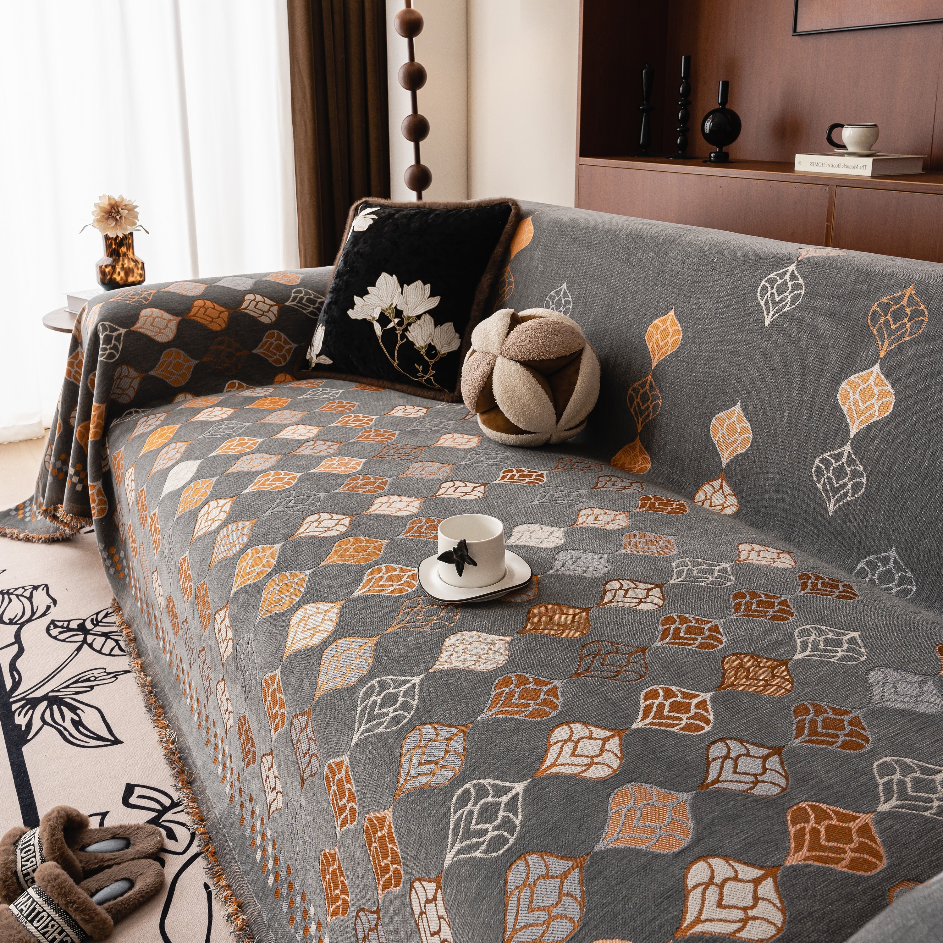 Boho Geometric Sofa Slipcovers Chenille Scratch Resistant Couch Protective Covers