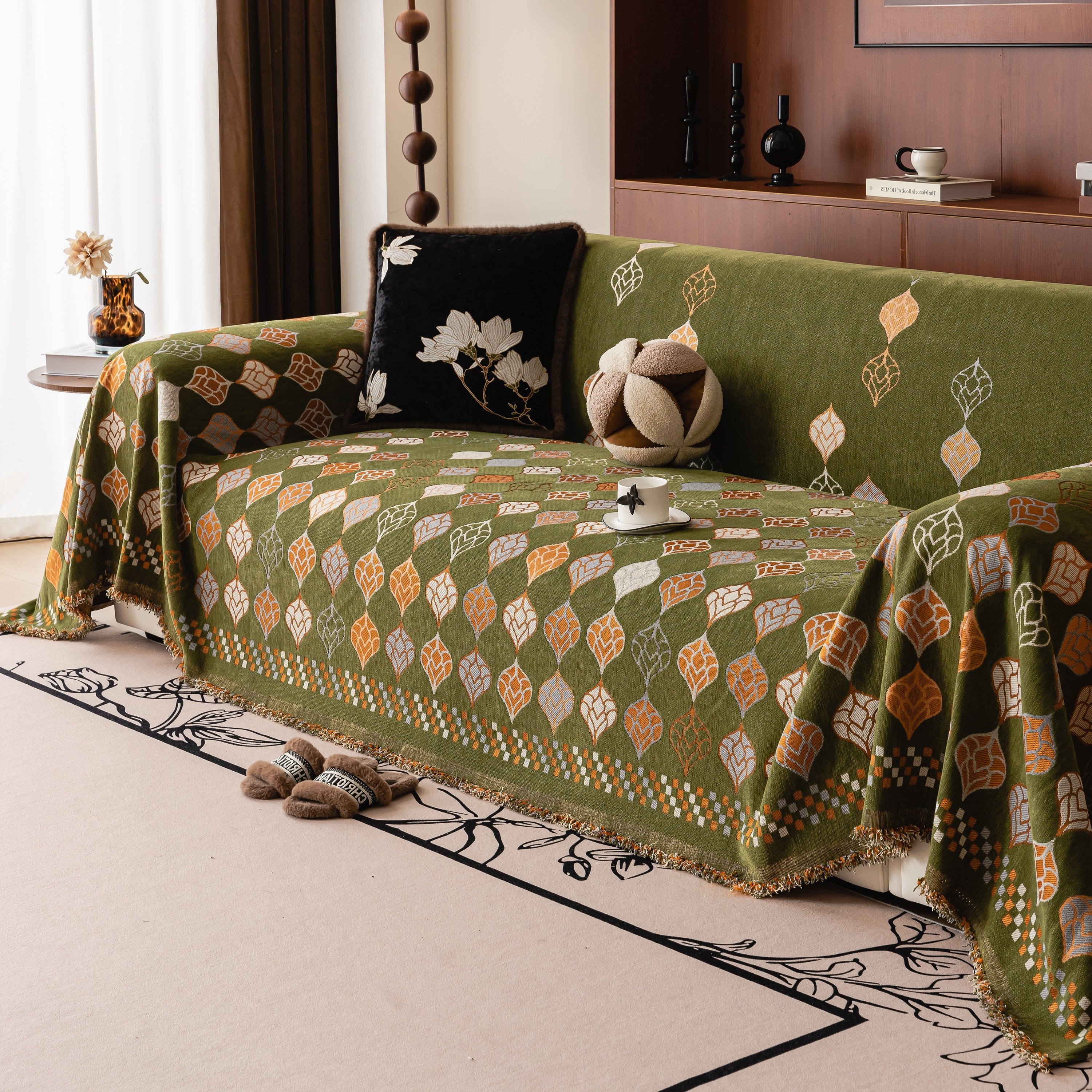 Boho Geometric Sofa Slipcovers Chenille Scratch Resistant Couch Protective Covers