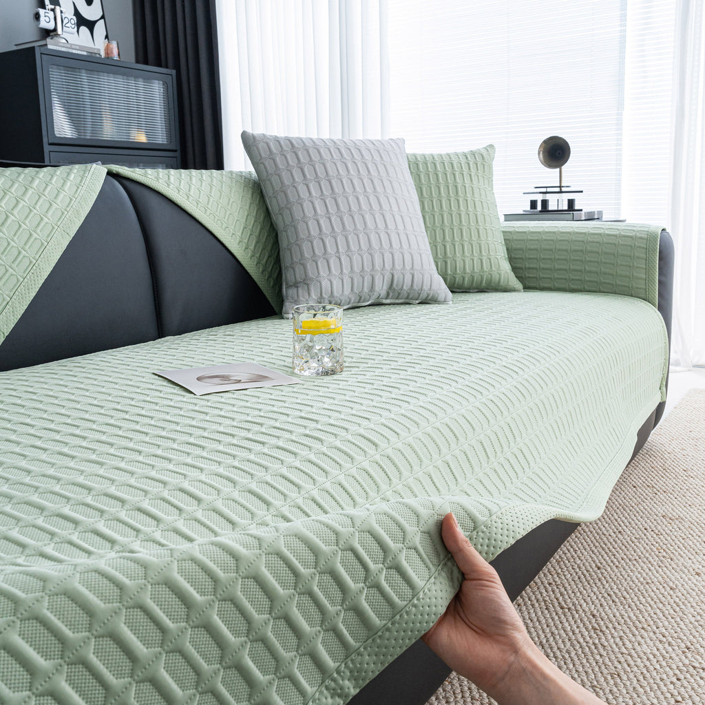Geometric Textured Couch Slipcover Protector Non-Slip Ice Silk Sofa Cover for Couch