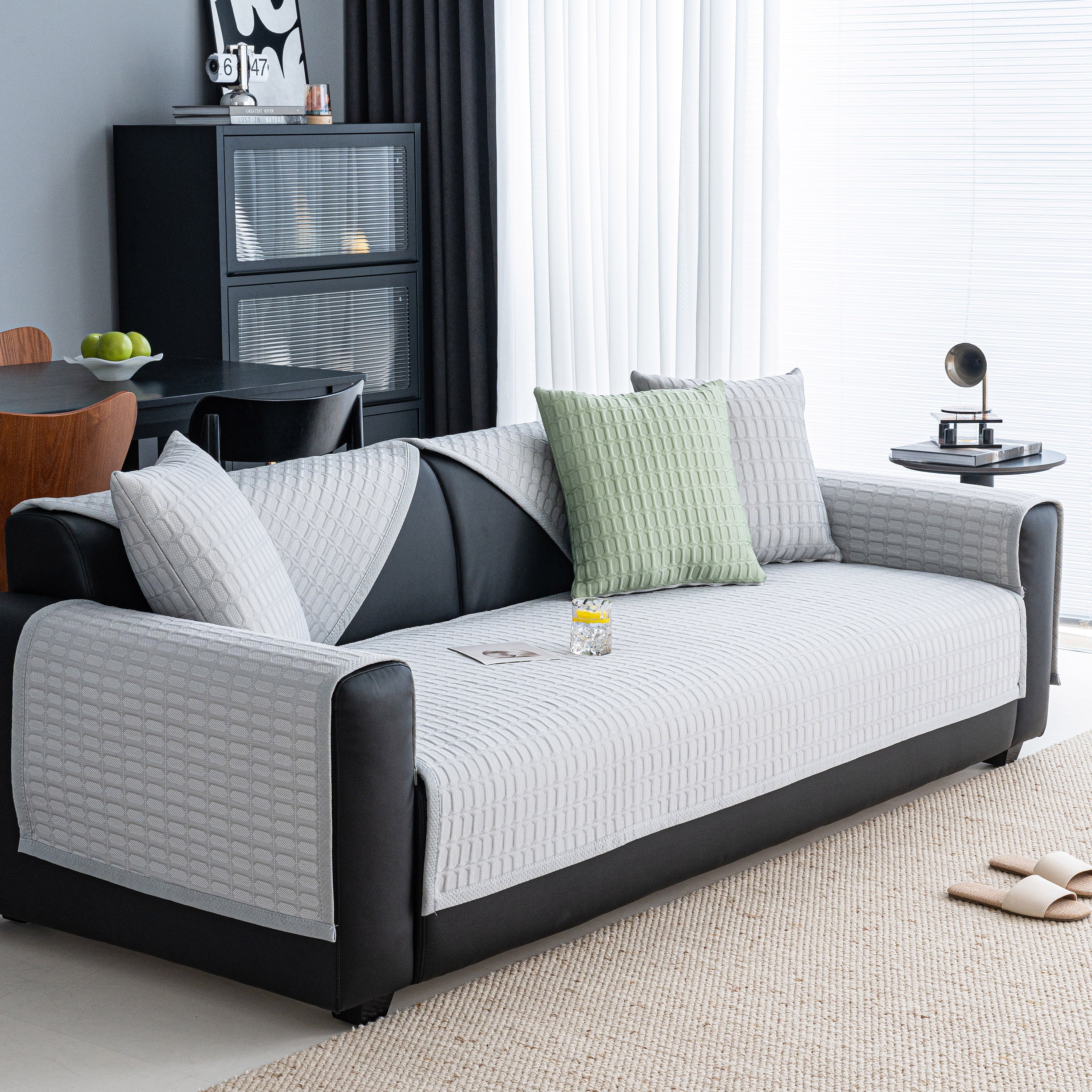 Geometric Textured Couch Slipcover Protector Non-Slip Ice Silk Sofa Cover for Couch