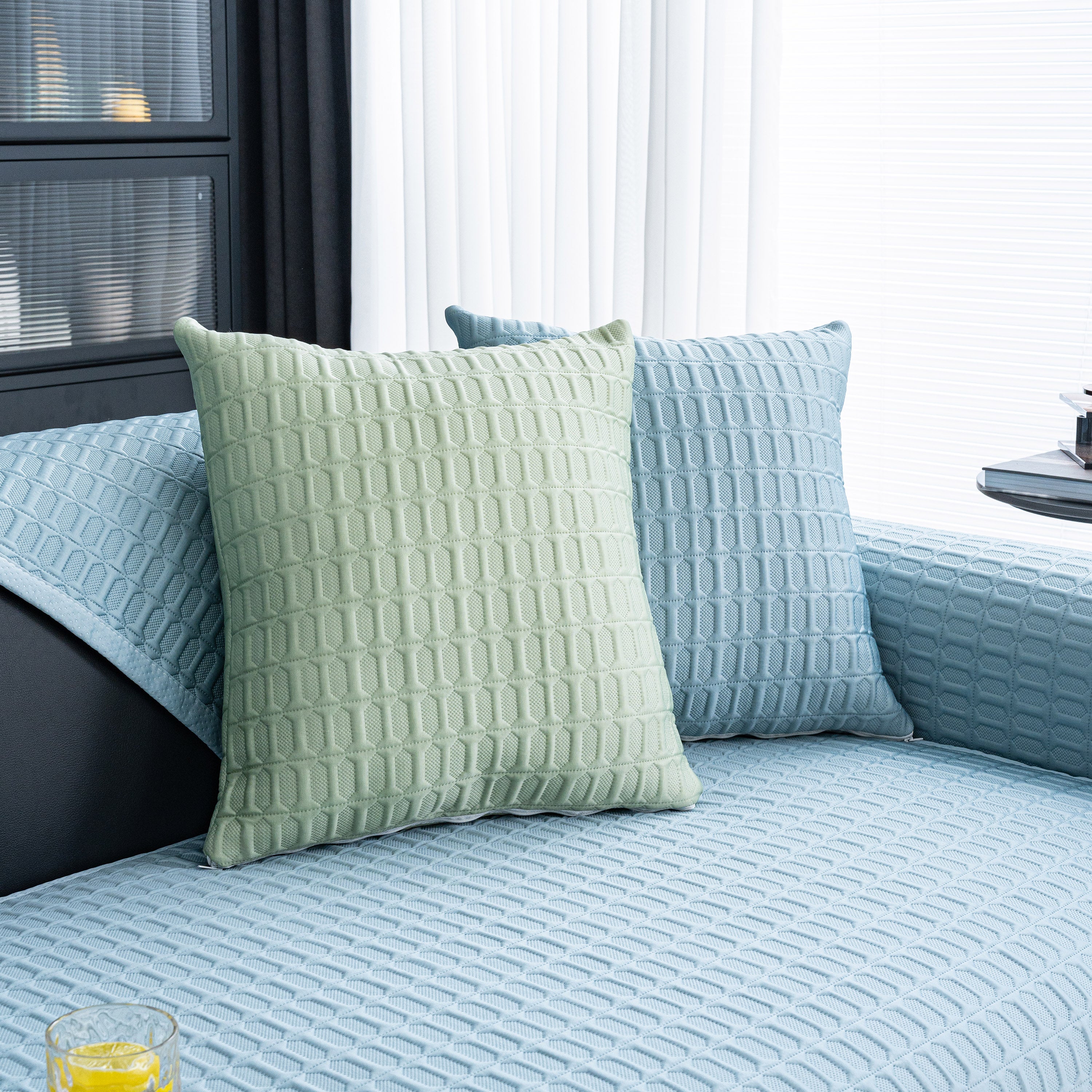 Geometric Textured Couch Slipcover Protector Non-Slip Ice Silk Sofa Cover for Couch