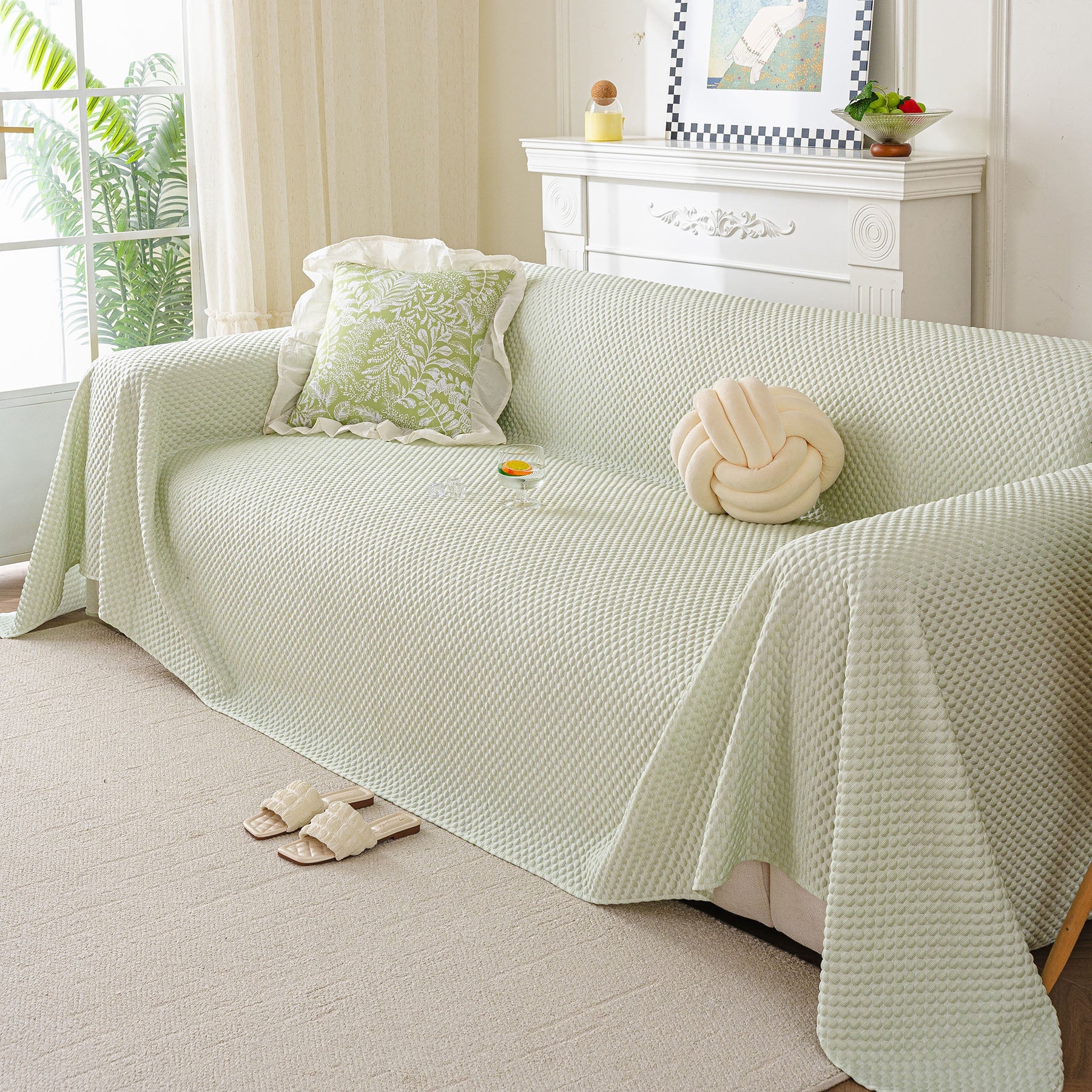 3D Bubble Textured Furniture Protector Throw Cover, Cooling Soft Woven Couch Cover