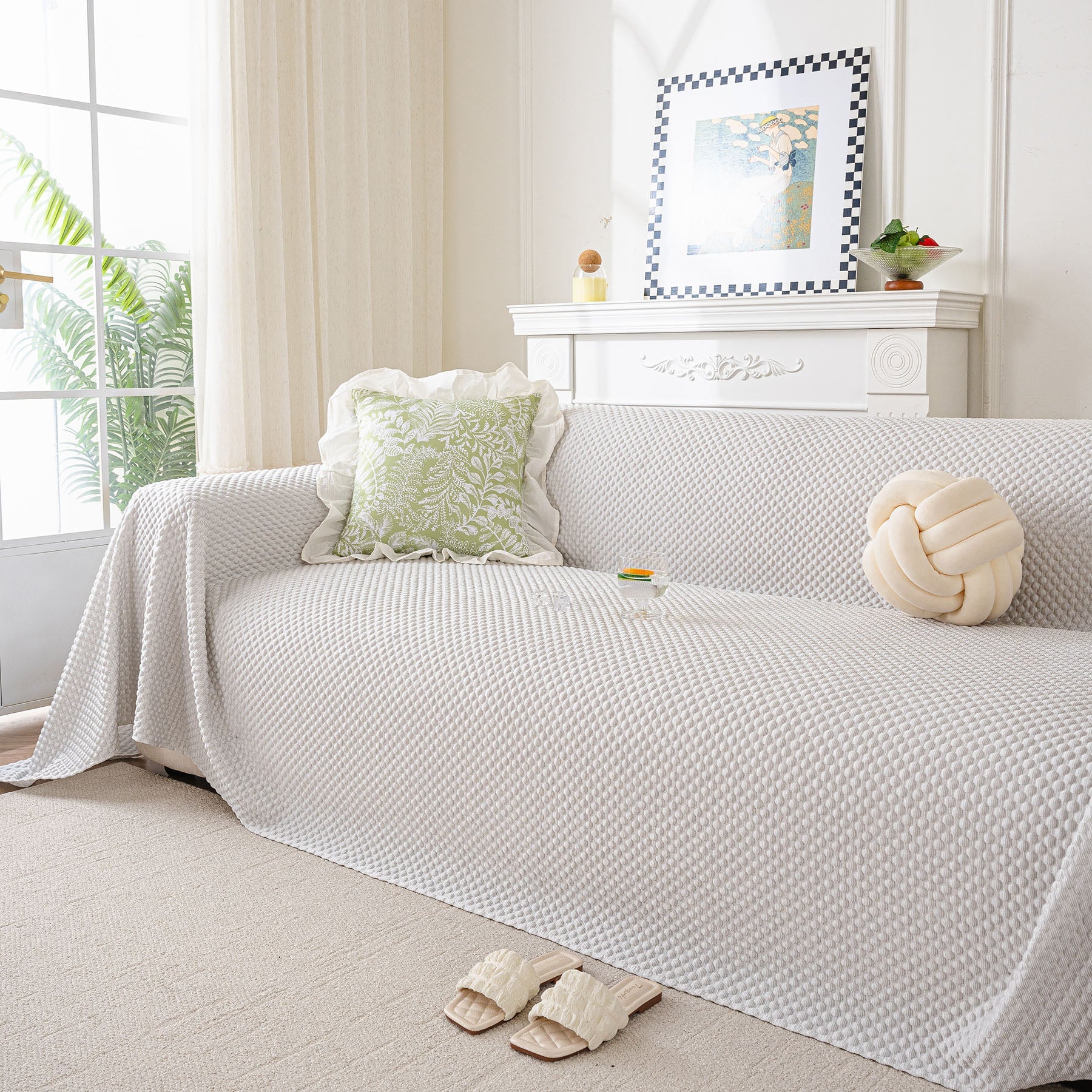 3D Bubble Textured Furniture Protector Throw Cover, Cooling Soft Woven Couch Cover