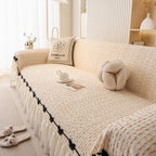 Ruffled Sofa Cover with Bowknot Decor, French Country Style Skirted Couch Slipcover
