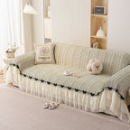 Ruffled Sofa Cover with Bowknot Decor, French Country Style Skirted Couch Slipcover