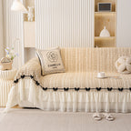 Ruffled Sofa Cover with Bowknot Decor, French Country Style Skirted Couch Slipcover