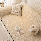Ruffled Sofa Cover with Bowknot Decor, French Country Style Skirted Couch Slipcover
