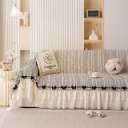 Ruffled Sofa Cover with Bowknot Decor, French Country Style Skirted Couch Slipcover