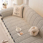 Ruffled Sofa Cover with Bowknot Decor, French Country Style Skirted Couch Slipcover