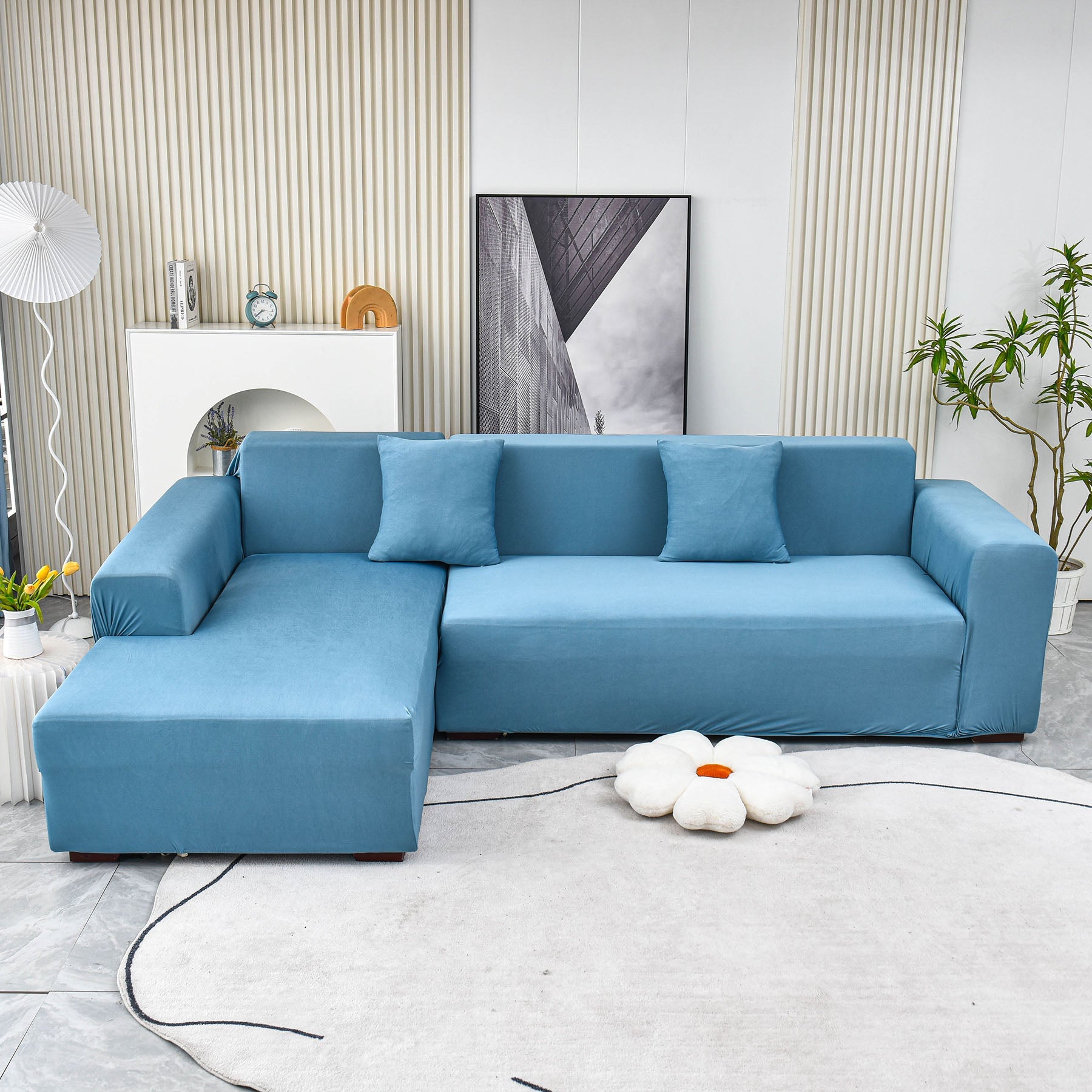 Boho Printed Sofa Slipcover, Stretch Furniture Protector for Sectional L-Shaped Sofa