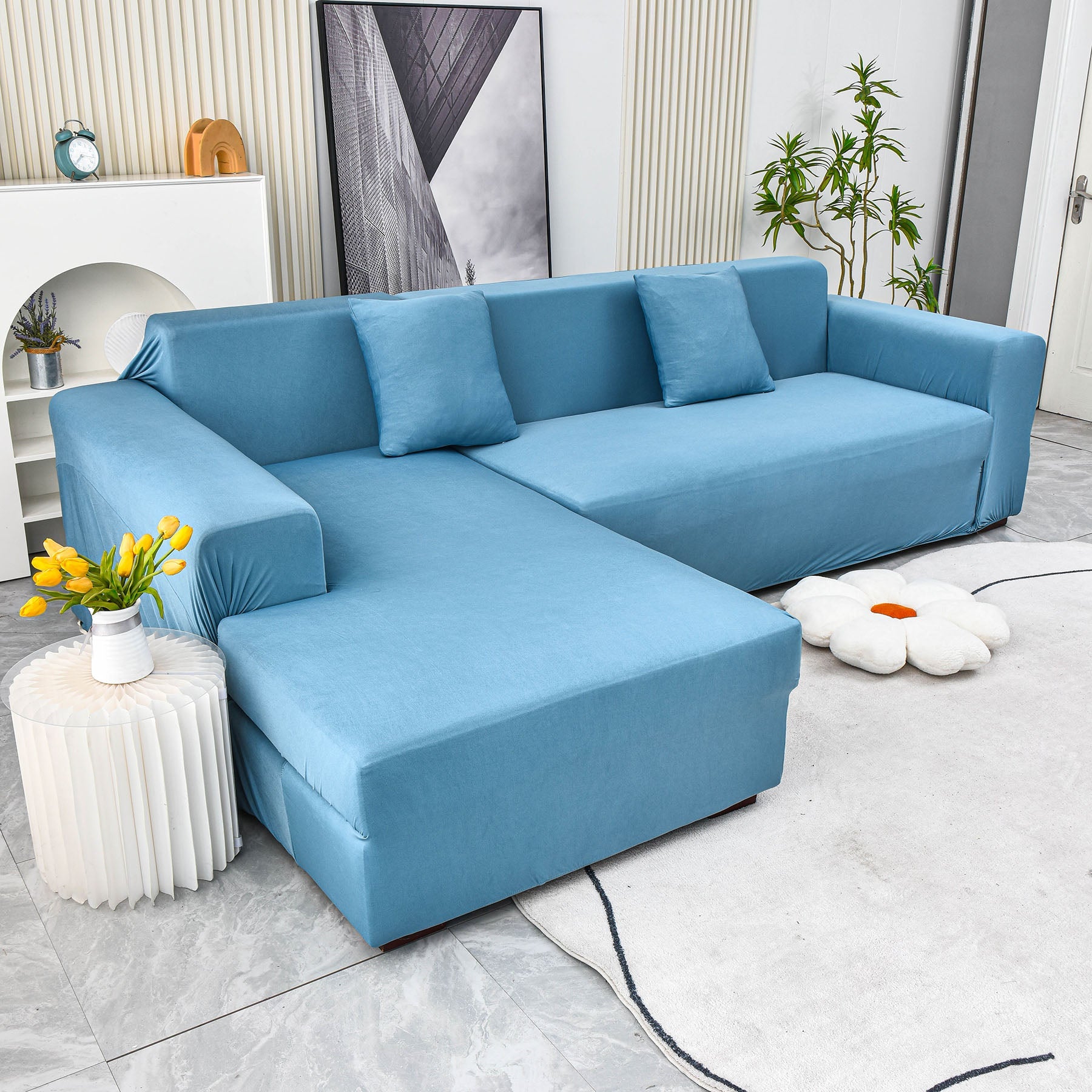 Boho Printed Sofa Slipcover, Stretch Furniture Protector for Sectional L-Shaped Sofa