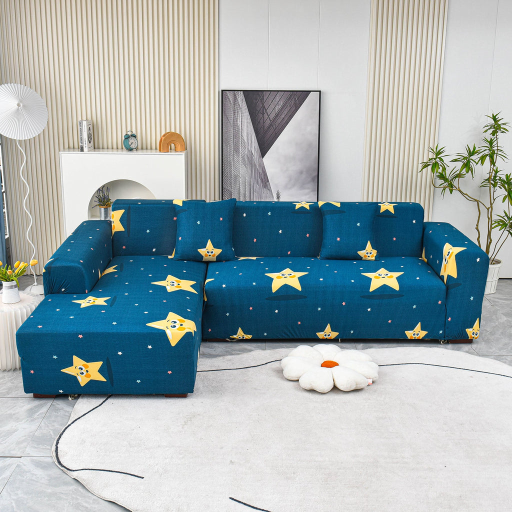 Boho Printed Sofa Slipcover, Stretch Furniture Protector for Sectional L-Shaped Sofa