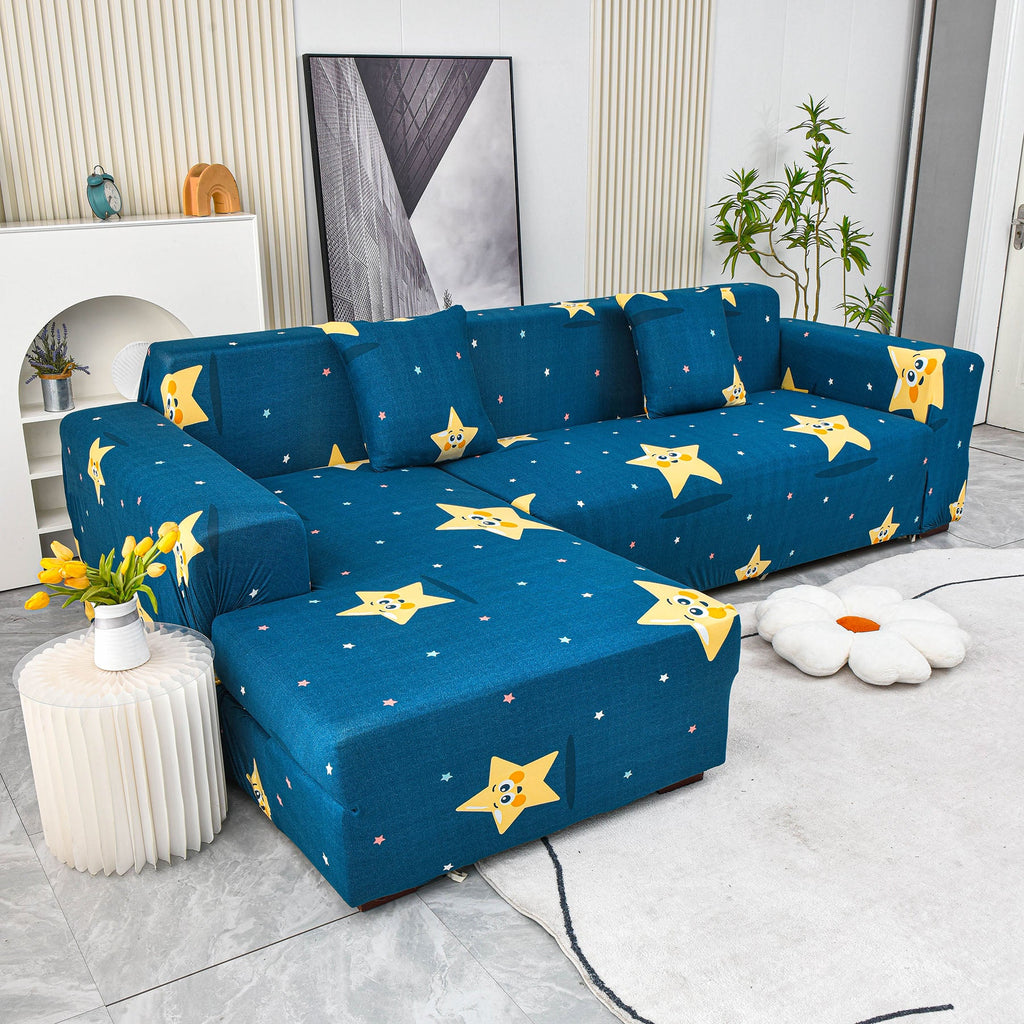Boho Printed Sofa Slipcover, Stretch Furniture Protector for Sectional L-Shaped Sofa