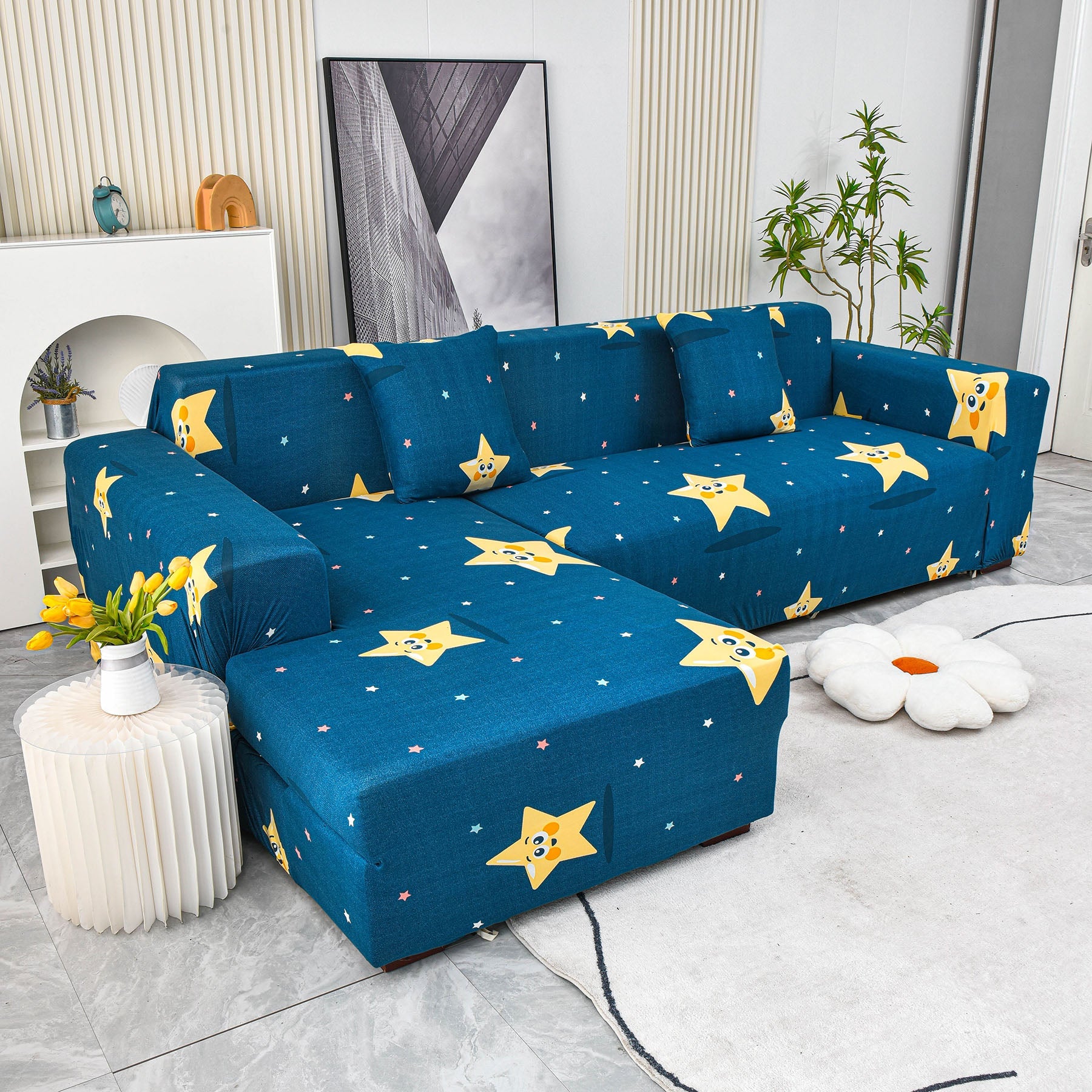 Boho Printed Sofa Slipcover, Stretch Furniture Protector for Sectional L-Shaped Sofa