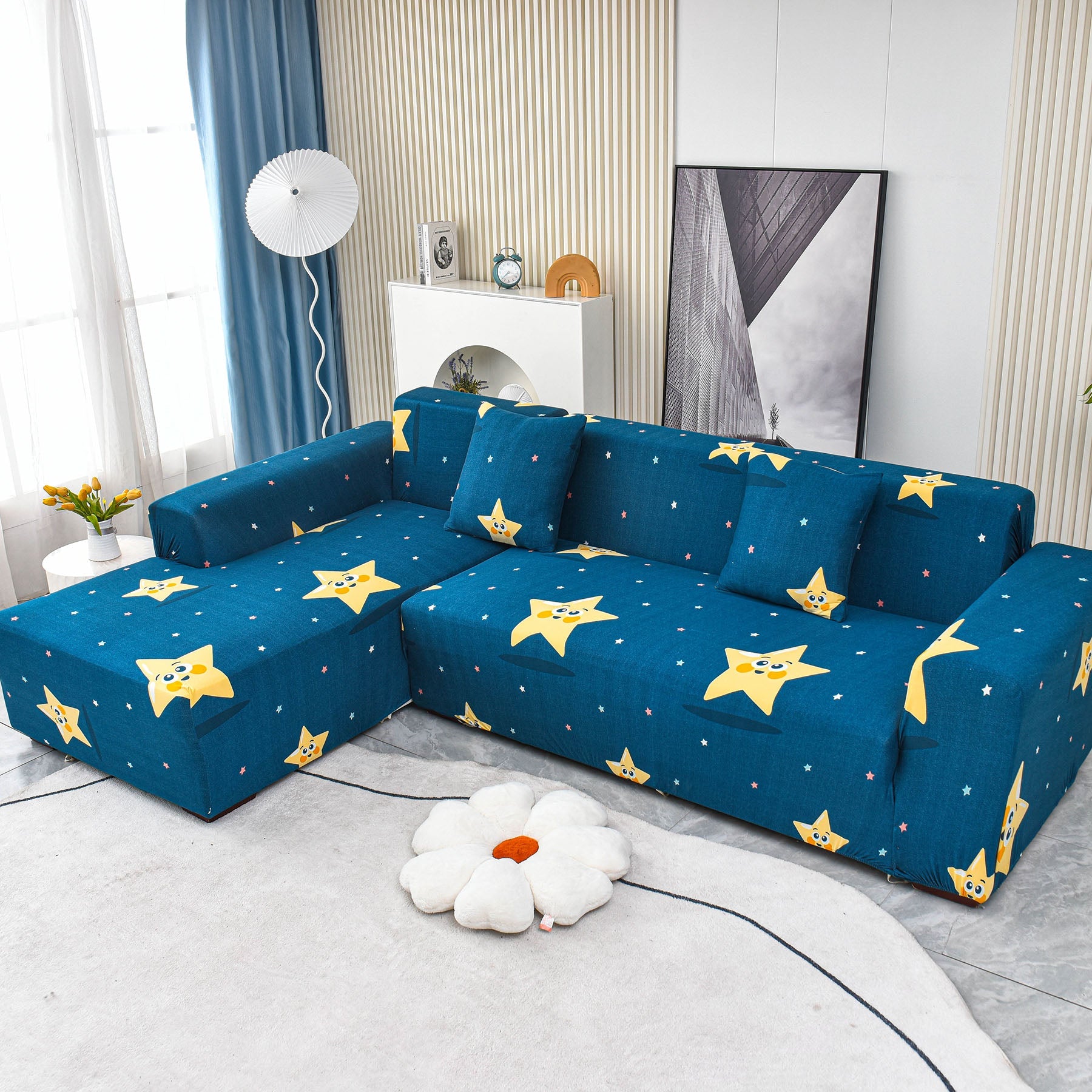 Boho Printed Sofa Slipcover, Stretch Furniture Protector for Sectional L-Shaped Sofa