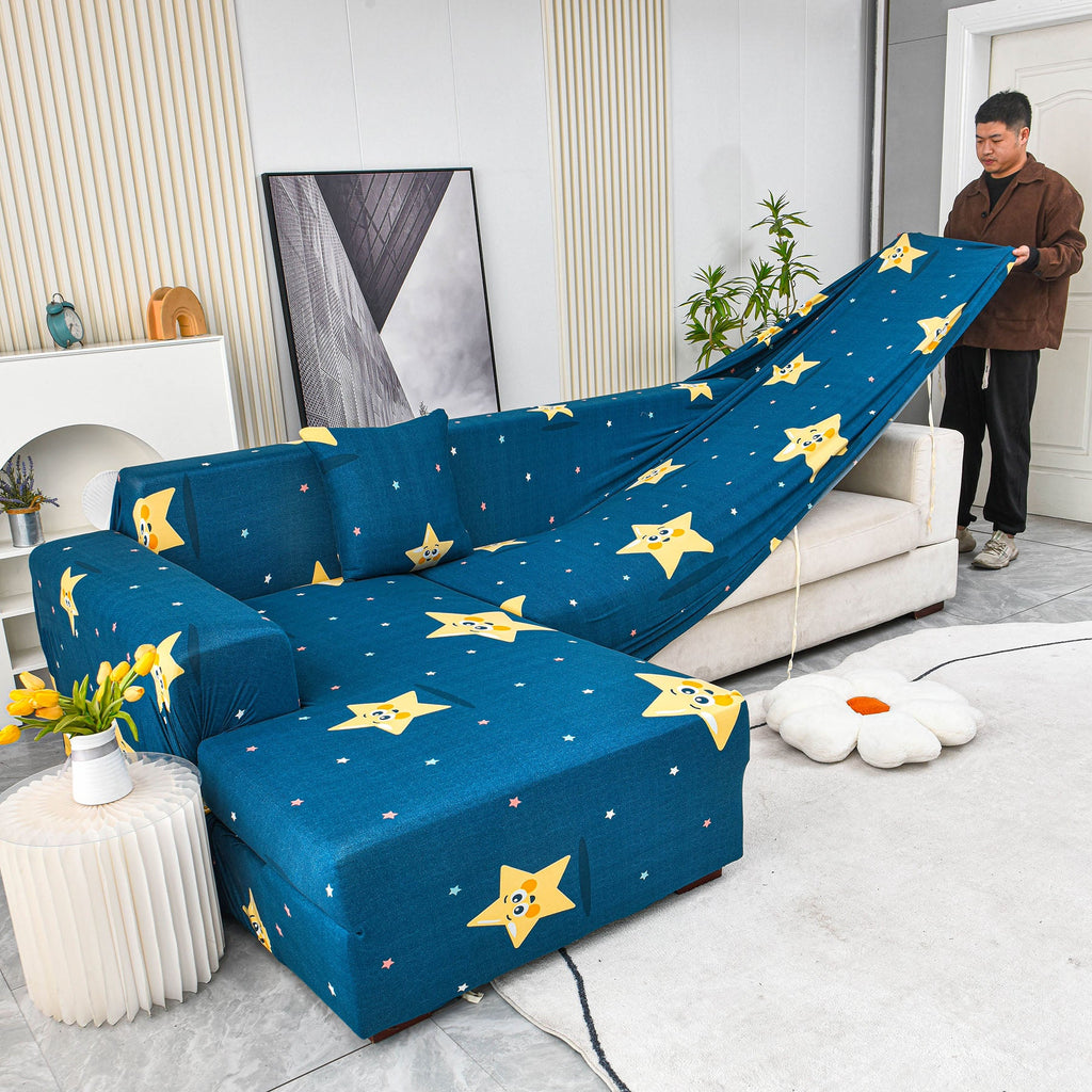 Boho Printed Sofa Slipcover, Stretch Furniture Protector for Sectional L-Shaped Sofa