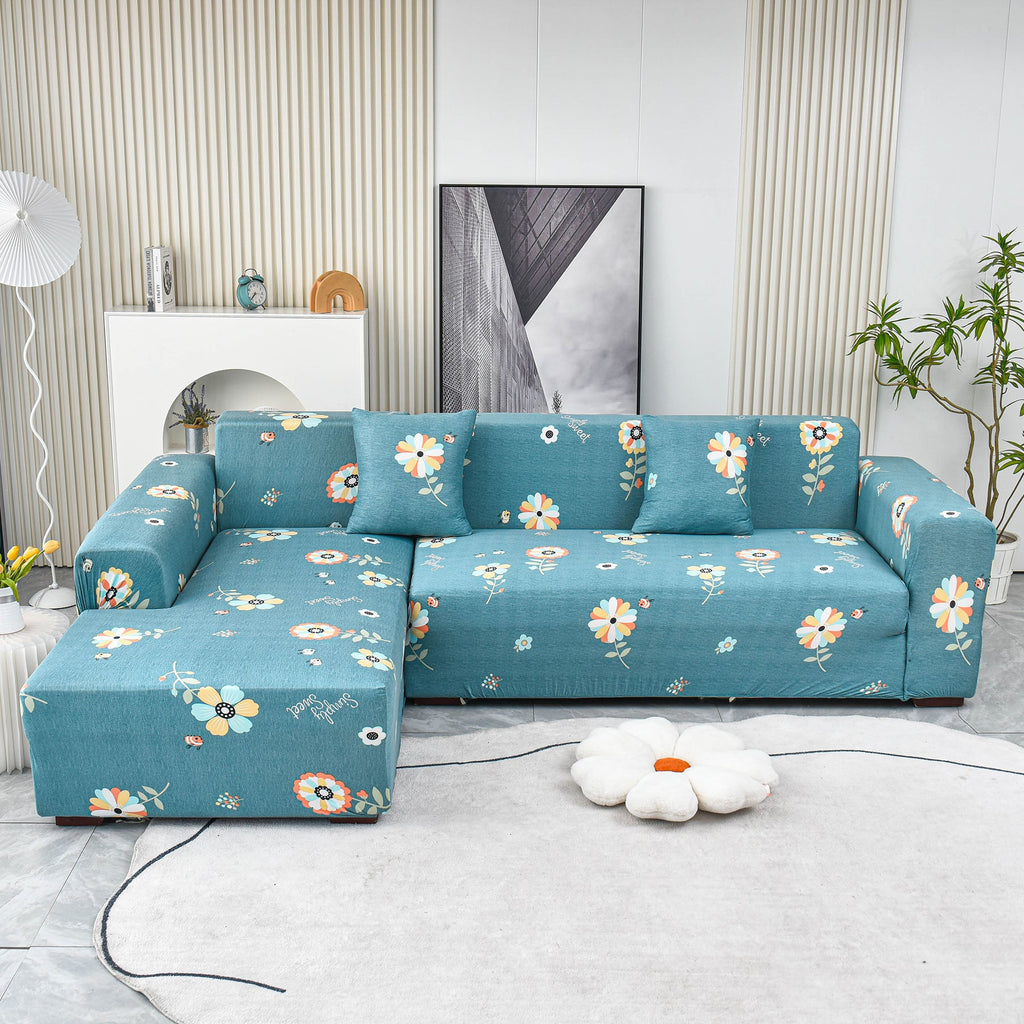 Boho Printed Sofa Slipcover, Stretch Furniture Protector for Sectional L-Shaped Sofa
