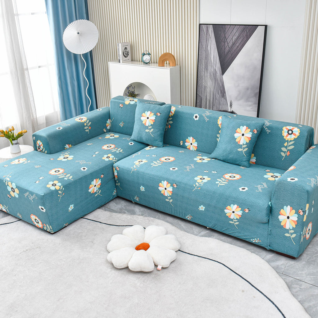 Boho Printed Sofa Slipcover, Stretch Furniture Protector for Sectional L-Shaped Sofa