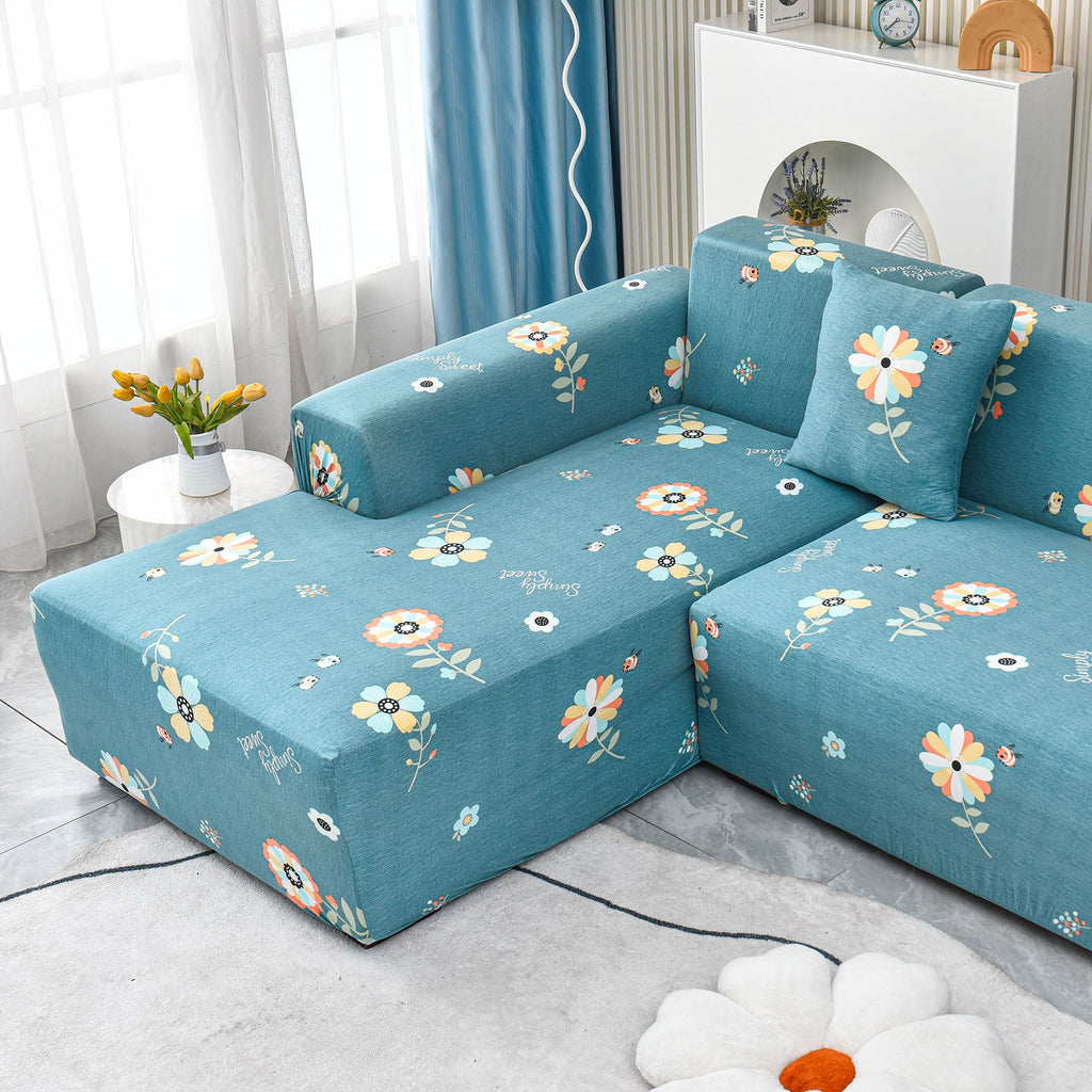 Boho Printed Sofa Slipcover, Stretch Furniture Protector for Sectional L-Shaped Sofa