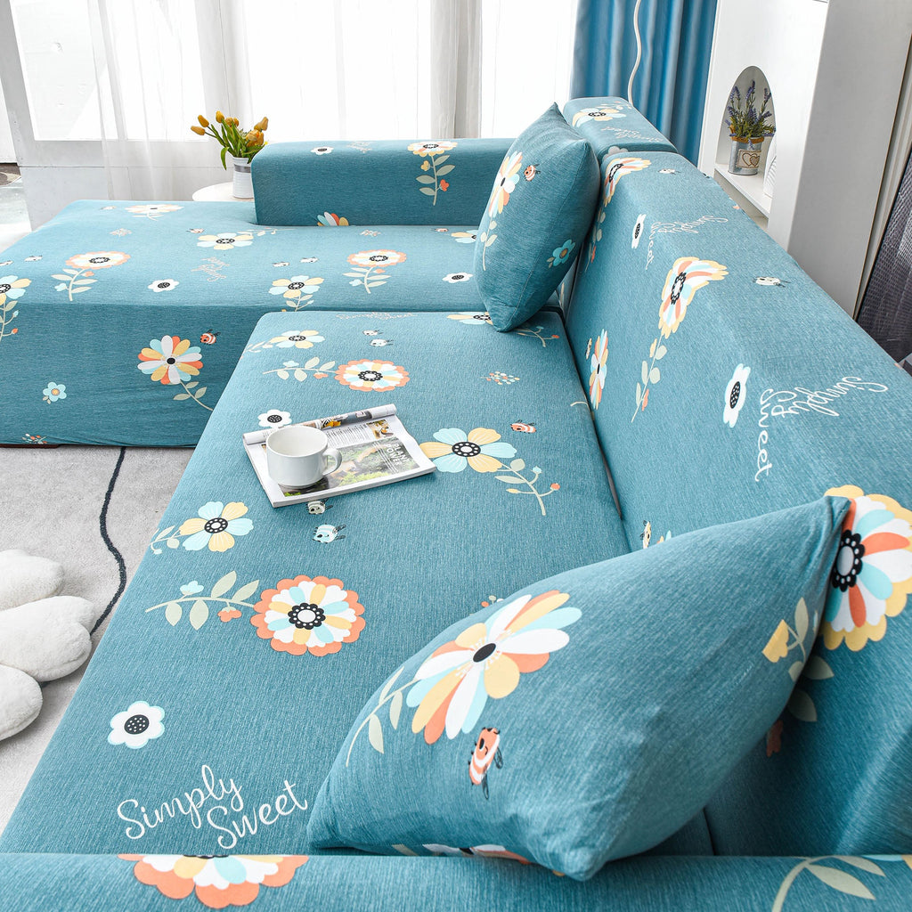 Boho Printed Sofa Slipcover, Stretch Furniture Protector for Sectional L-Shaped Sofa