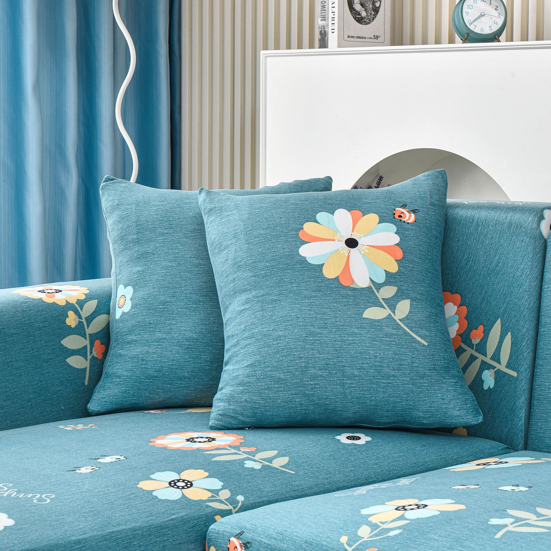 Boho Printed Sofa Slipcover, Stretch Furniture Protector for Sectional L-Shaped Sofa