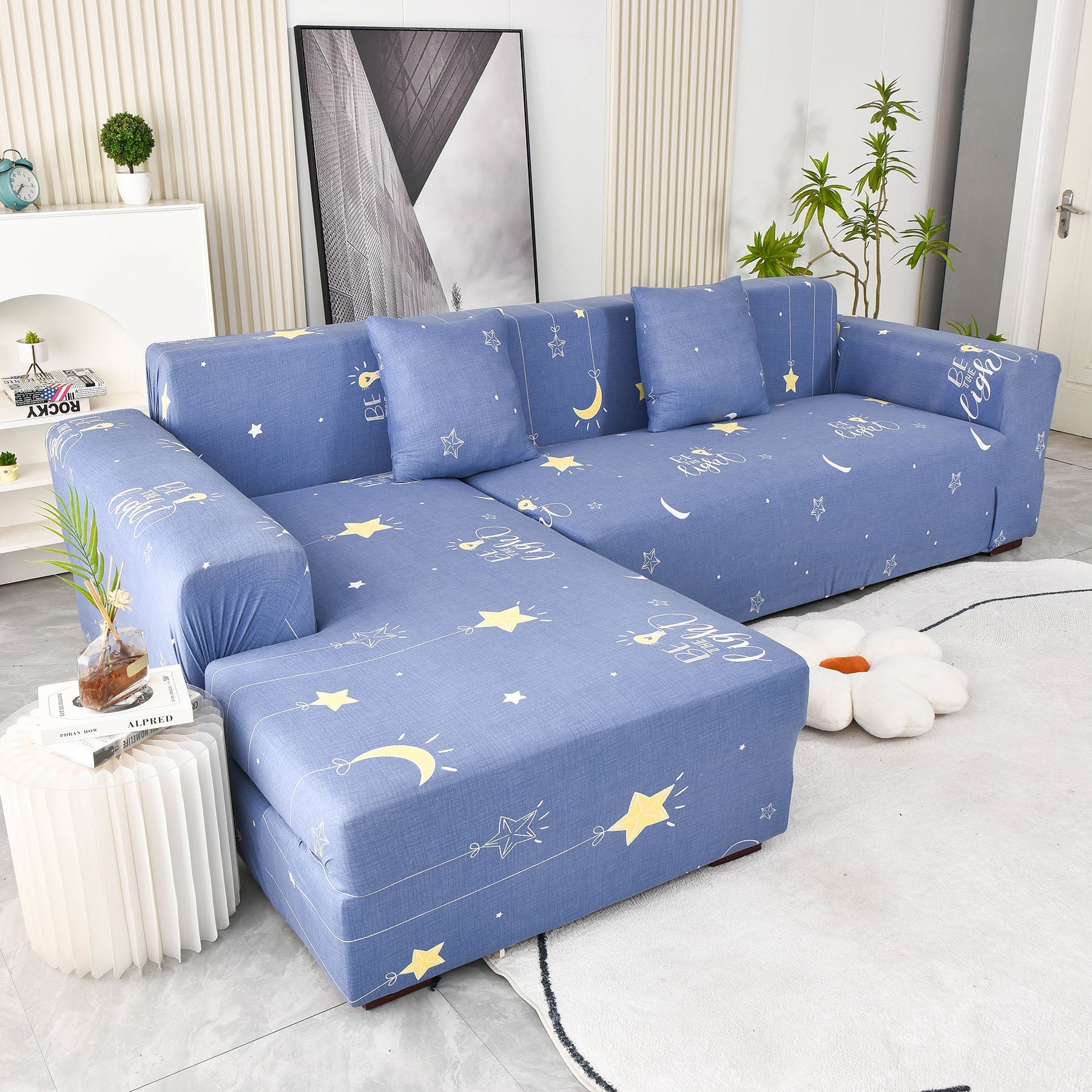 Boho Printed Sofa Slipcover, Stretch Furniture Protector for Sectional L-Shaped Sofa