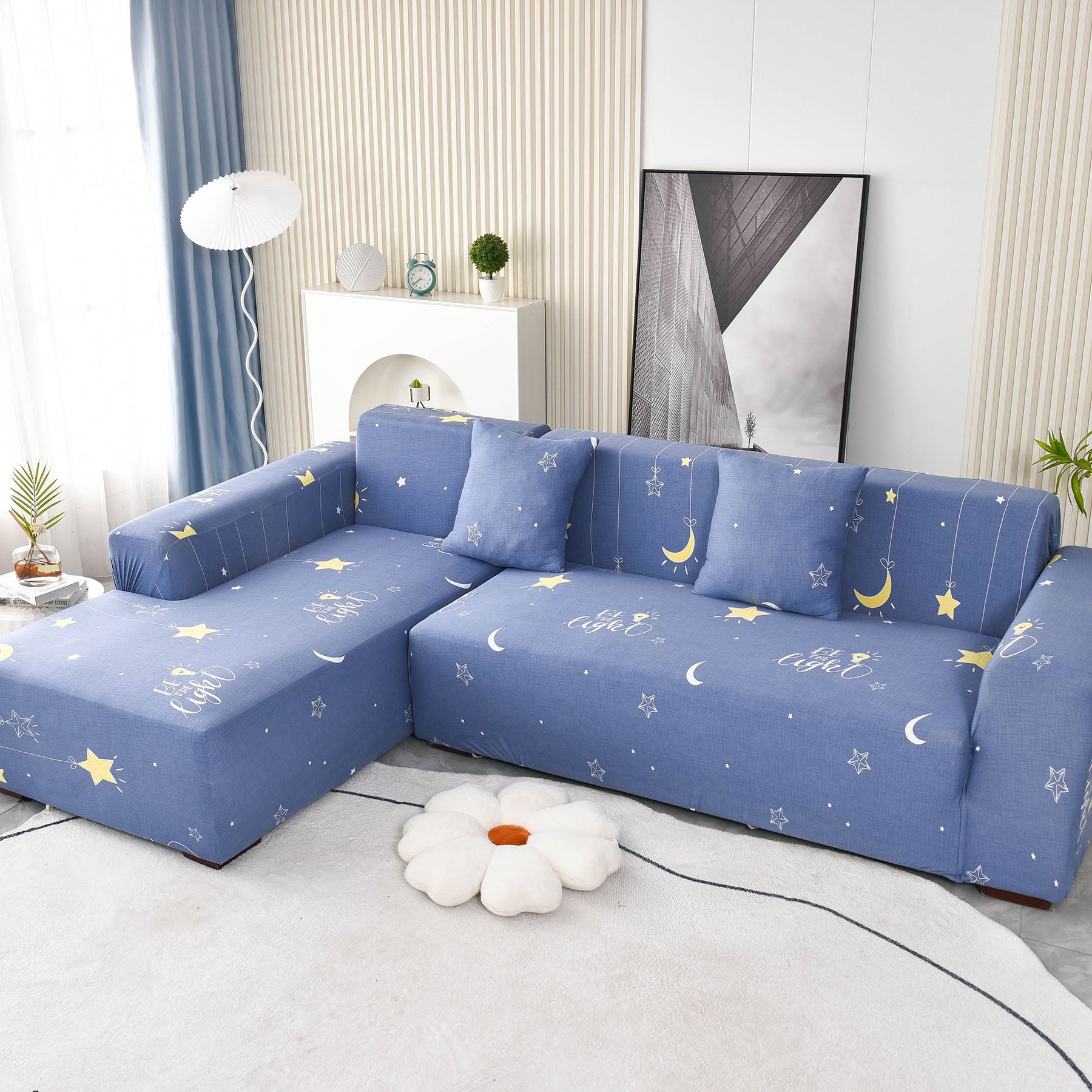 Boho Printed Sofa Slipcover, Stretch Furniture Protector for Sectional L-Shaped Sofa
